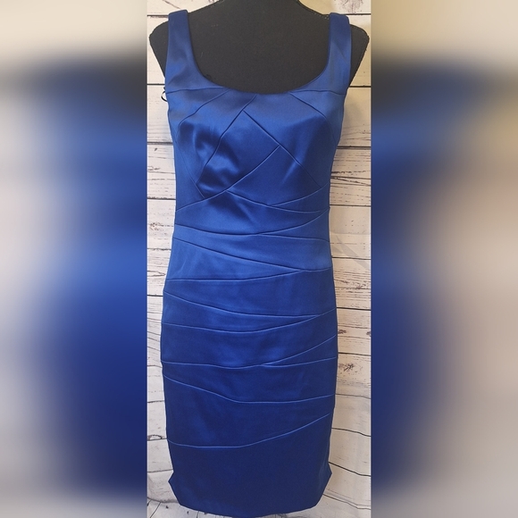 #1384 Sangria royal blue satin stretch criss cross dress sz.6 - Picture 1 of 9
